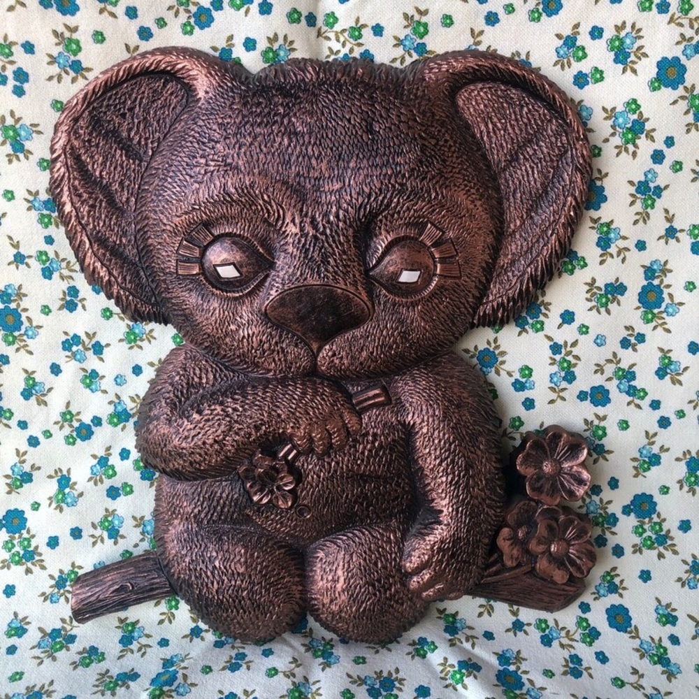 Vintage 70s Koala Bear wall art Plastic kitsch Coppercraft hanging 1970s decor